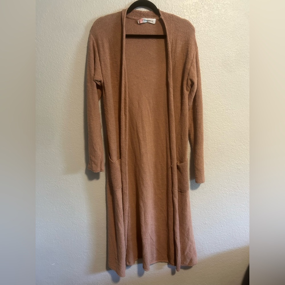 Long Open-Front Women’s Cardigan Sweater in Dusty Rose